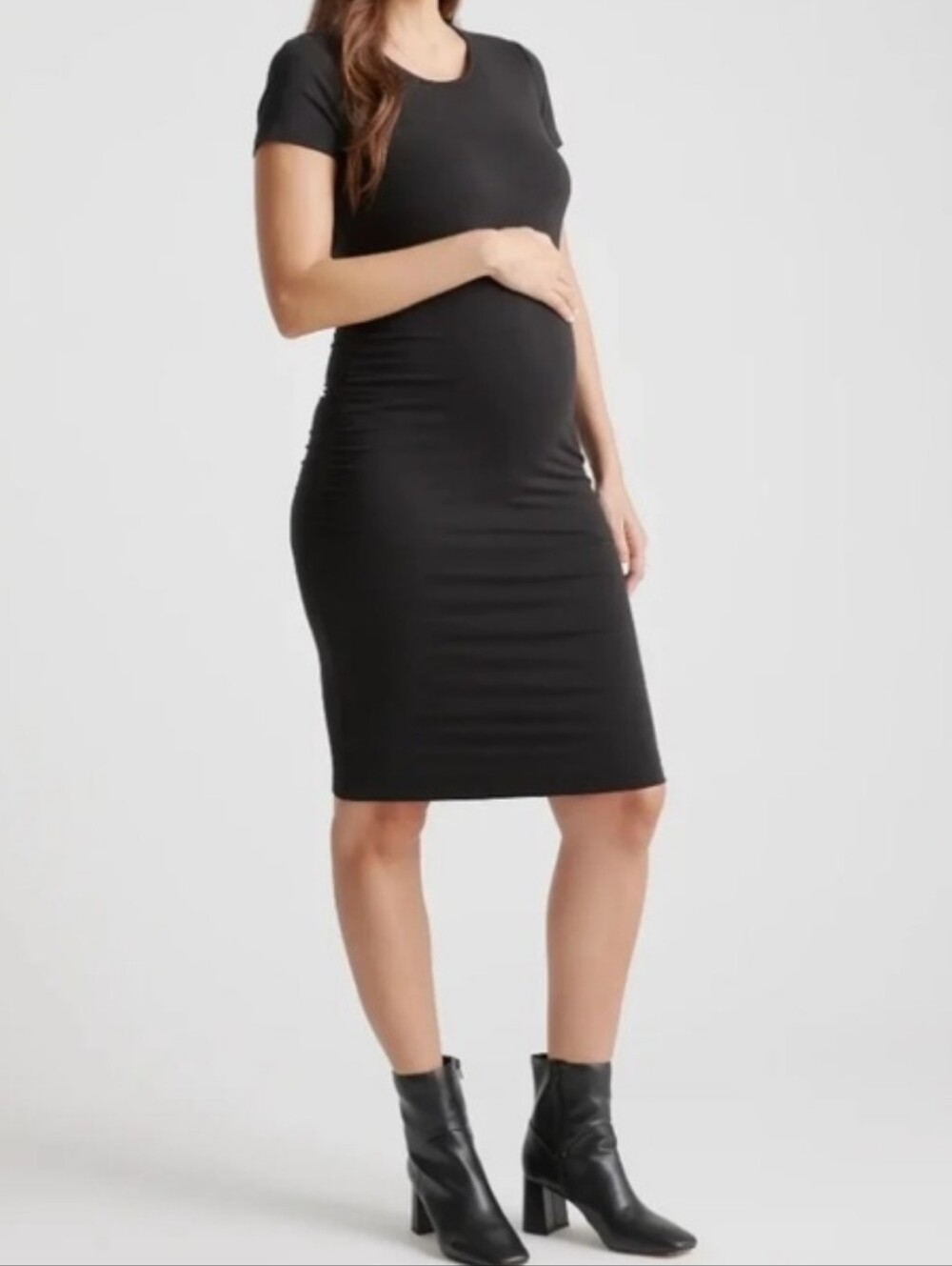 NWT Quince Tencel Jersey Maternity Ruched Dress Black S